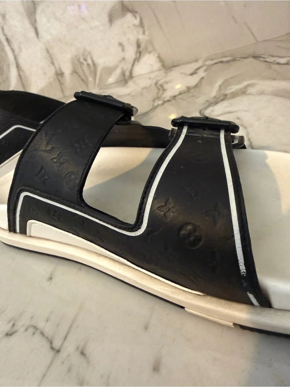 Louis Vuitton Black and White Kids Double-Buckle Slide Sandals